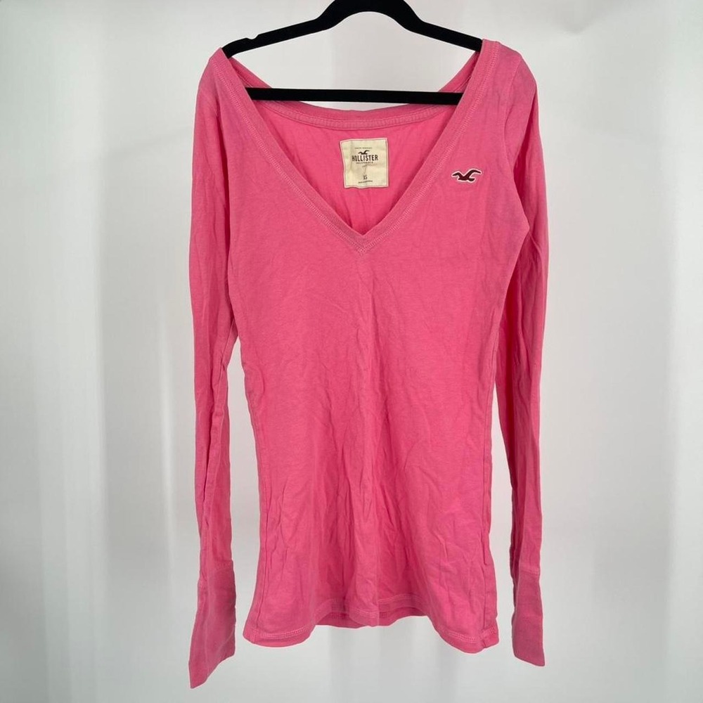 Y2K Hollister V Neck Long Sleeve Top Shirt Rare XS Cotton Preppy 2010s Fitted
